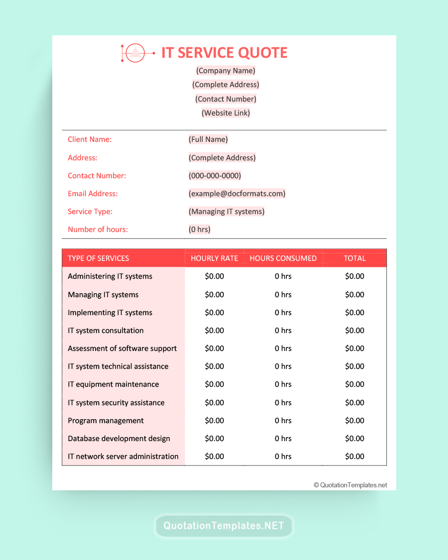 IT Service Quote Template - Peach - Word
