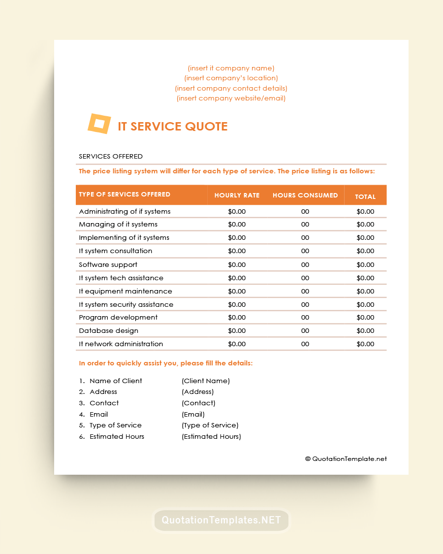 It Service Quote Template - Orange