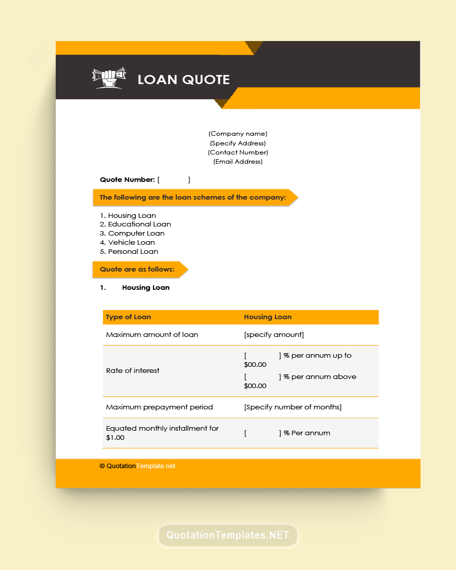 Loan Quote Template - Yellow