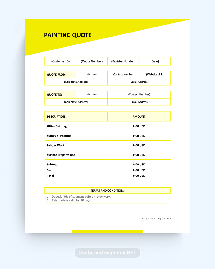 Painting Quote Template - Yellow - Word