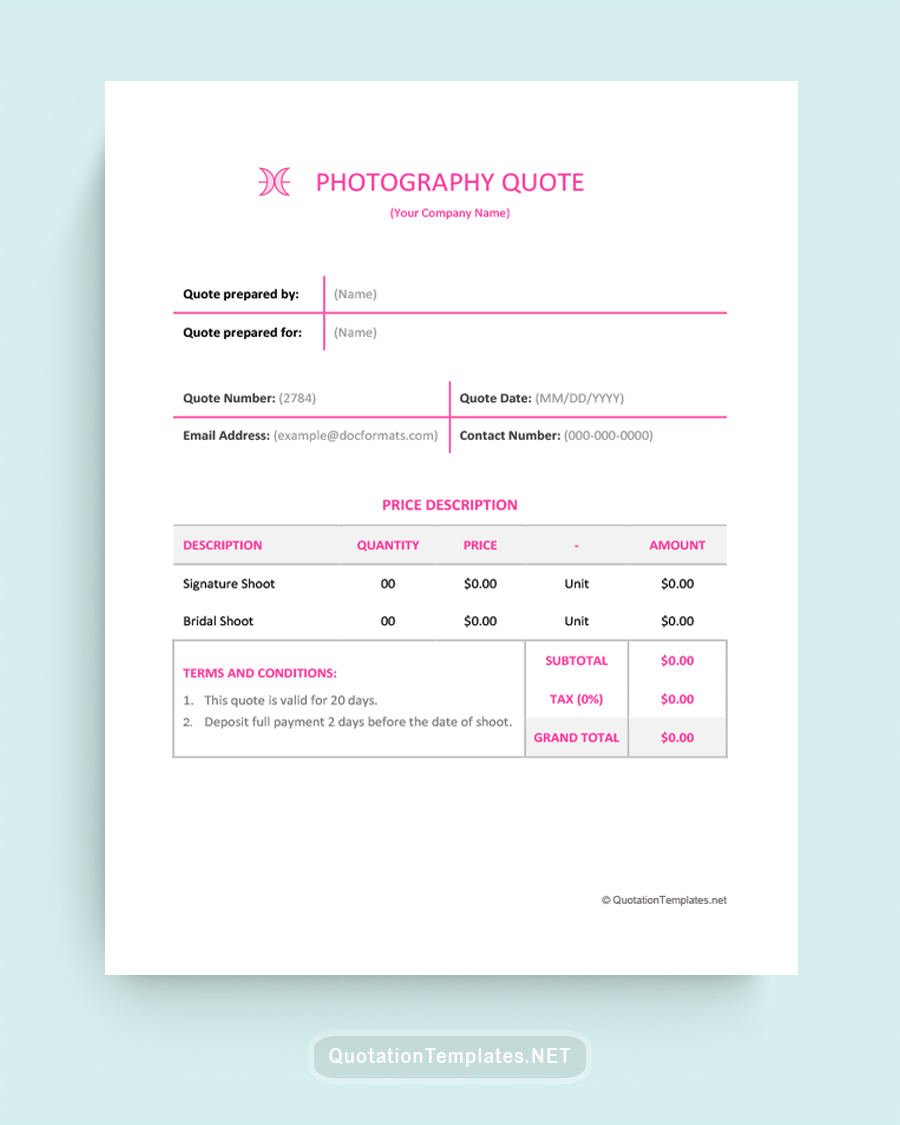 Photography Quote Template - Pink - Word