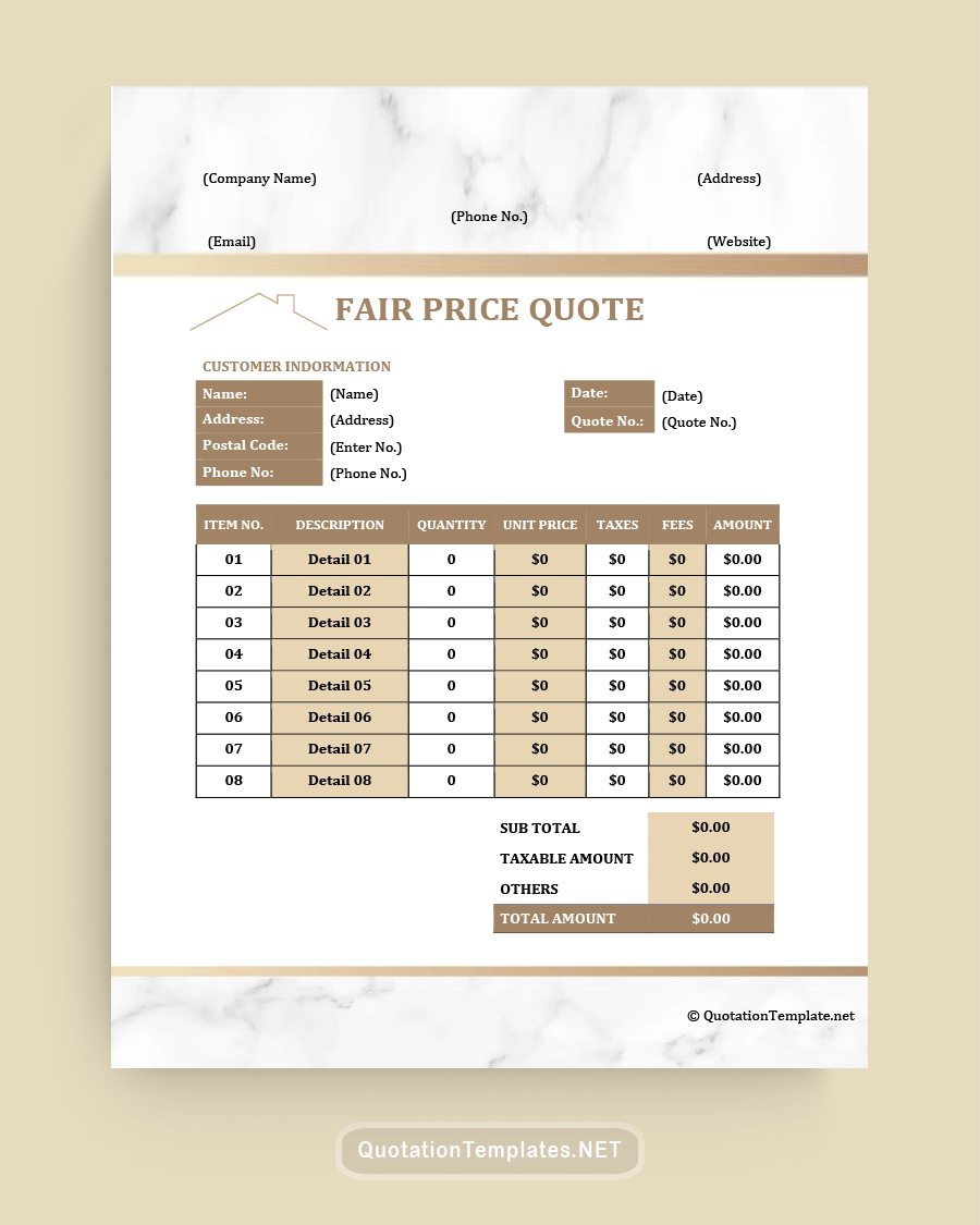 Price Quote Template - Camel Brown - Word