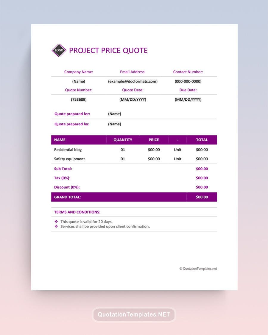 Project Price Quote Template - Plum - Word