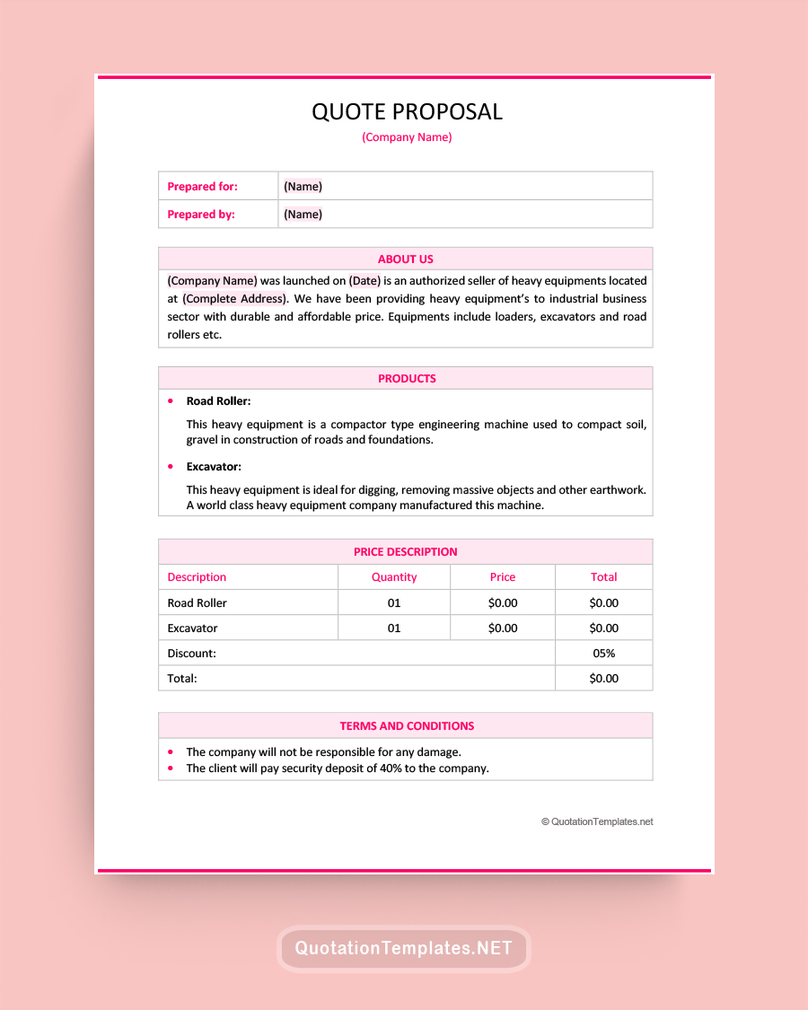 Quote Proposal Template - Pink - Word