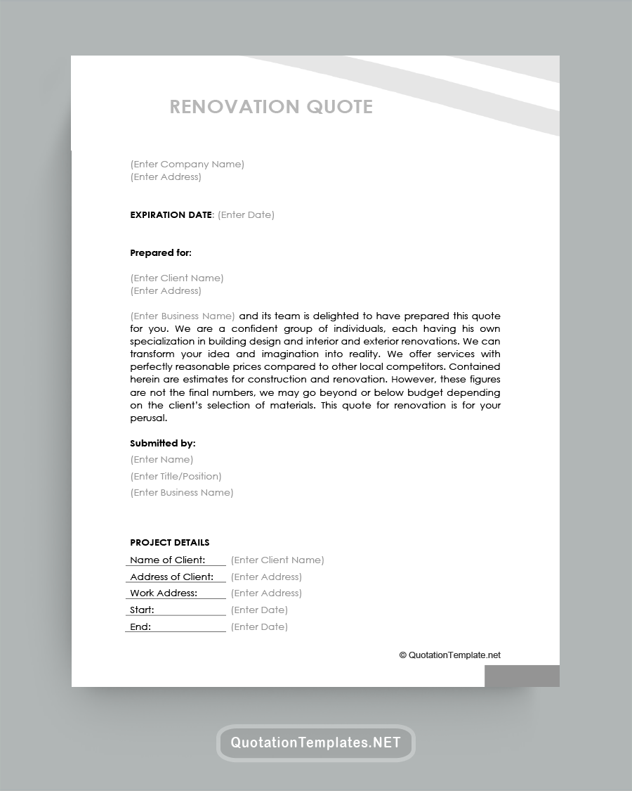 Renovation Quote Template - Grey