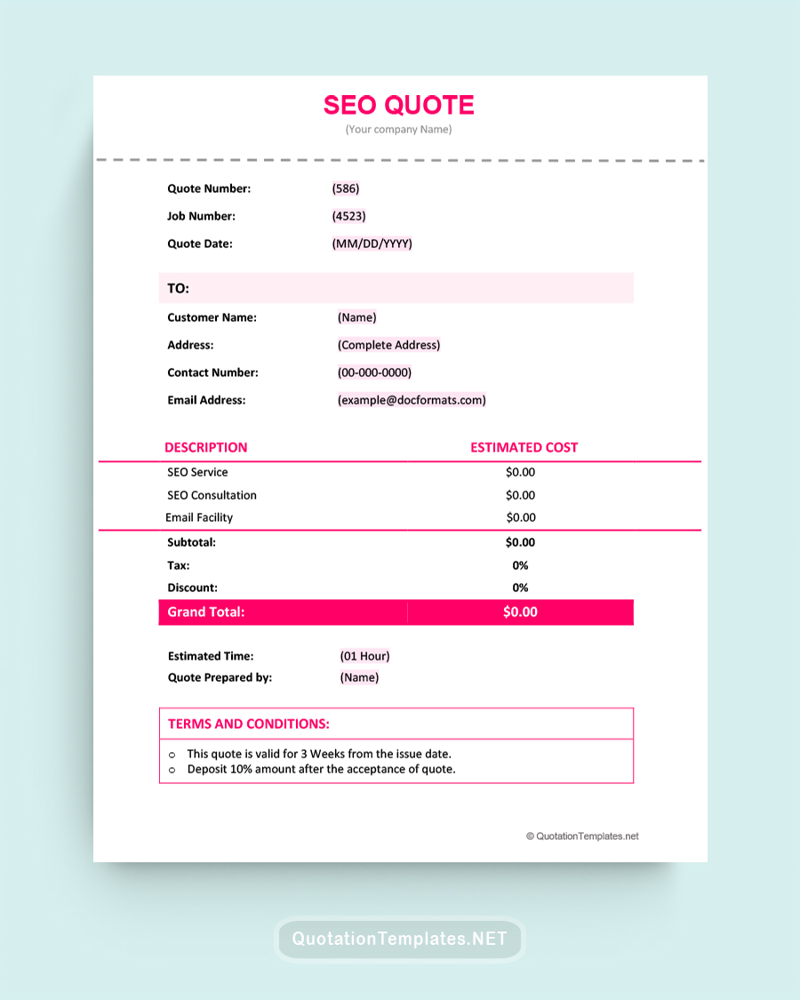 SEO Quote Template - Pink - Word