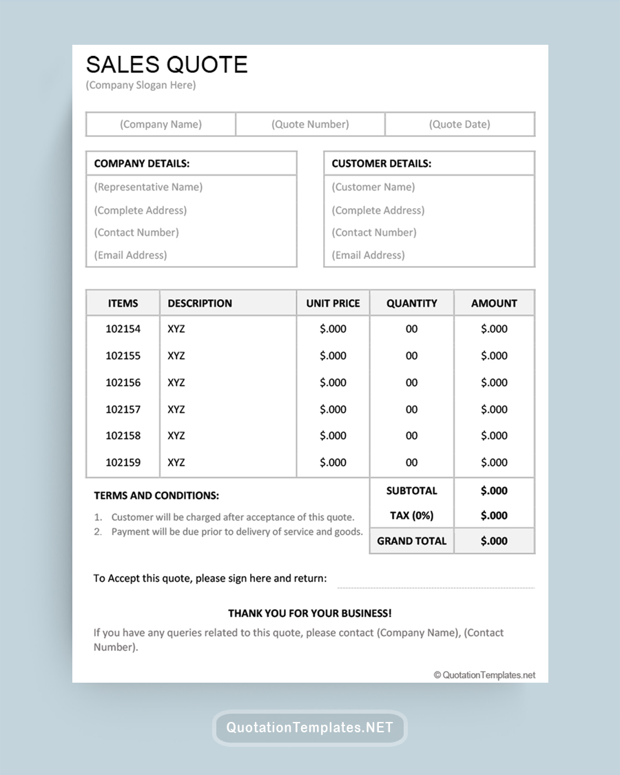 Sales Quote Template - Grey - Word