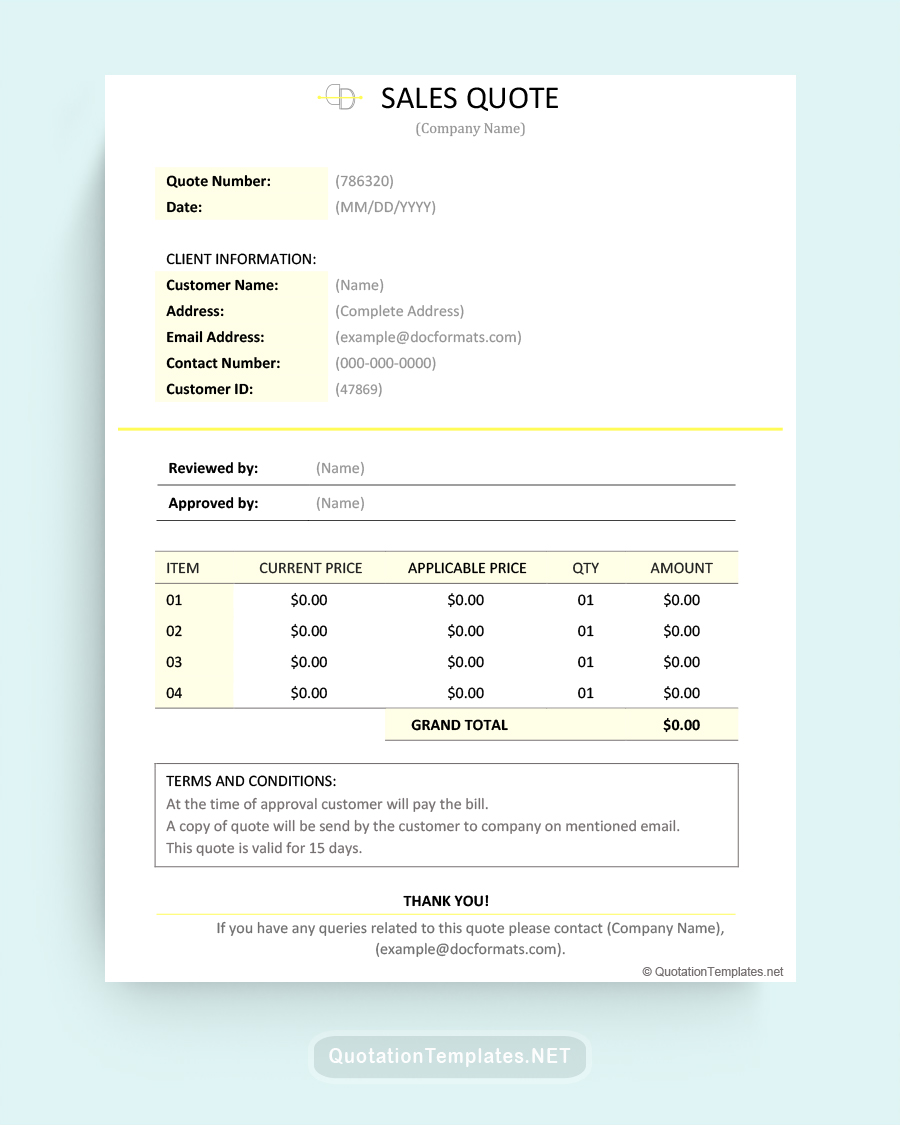 Sales Quote Template - Yellow - Word