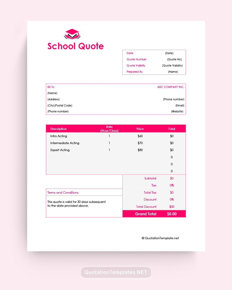 School Quote Template - Pink