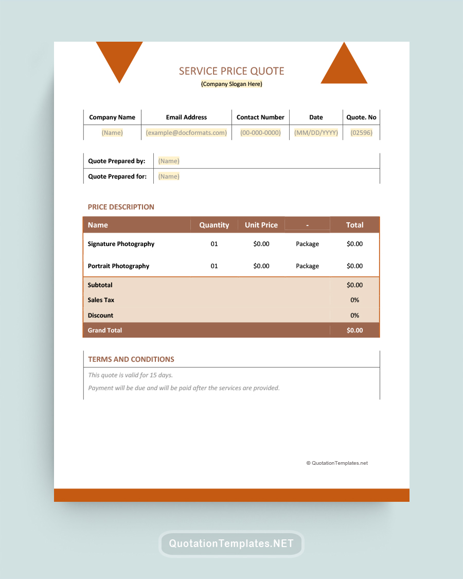 Service Price Quote Template - Brown - Word