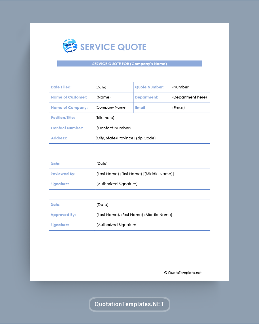 Service Quote Template - Blue