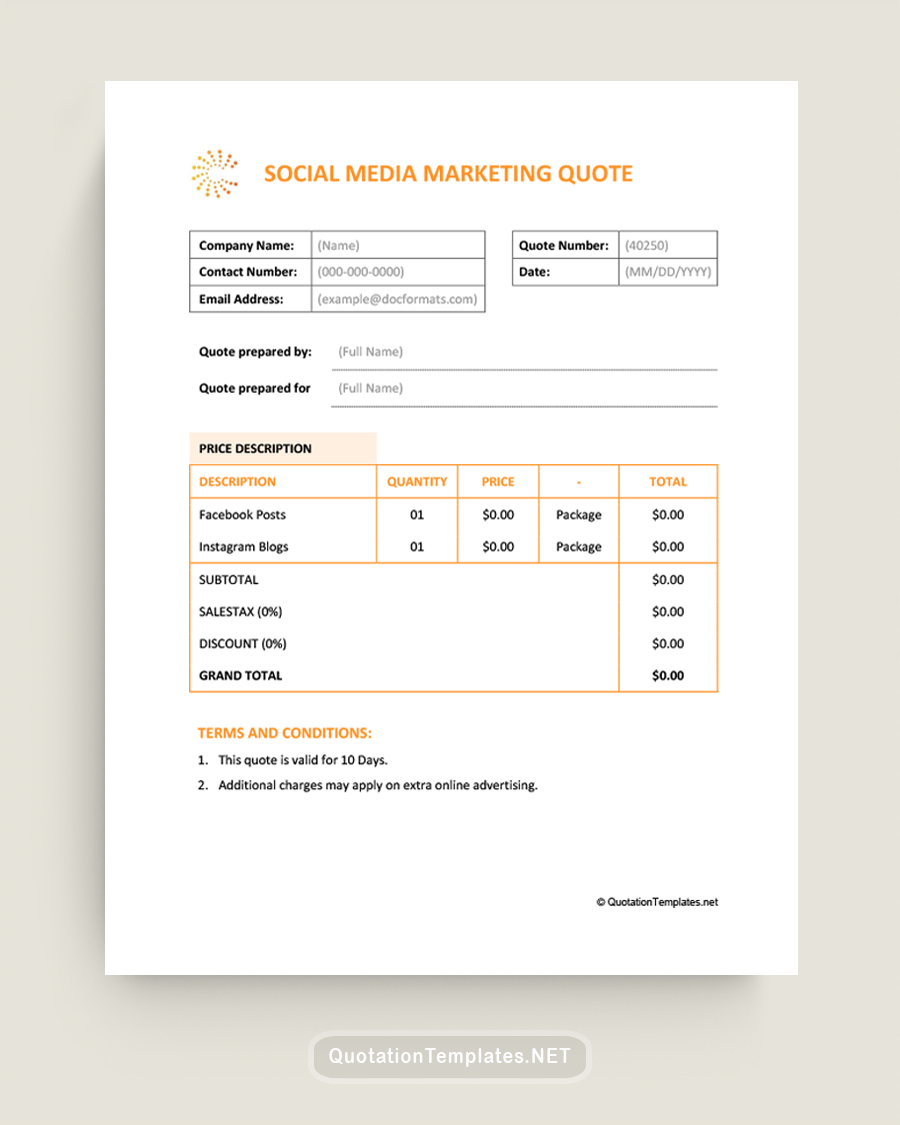 Social Media Marketing Quote Template - Orange - Word
