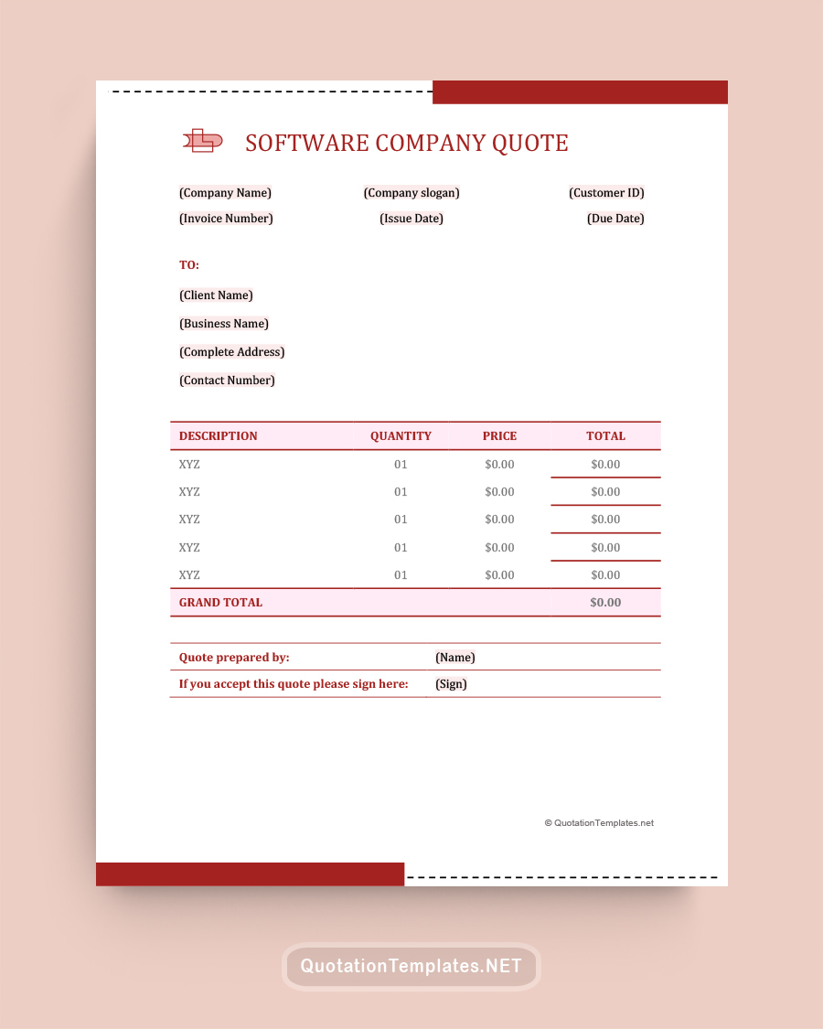 Software Company Quote Template - Maroon - Word
