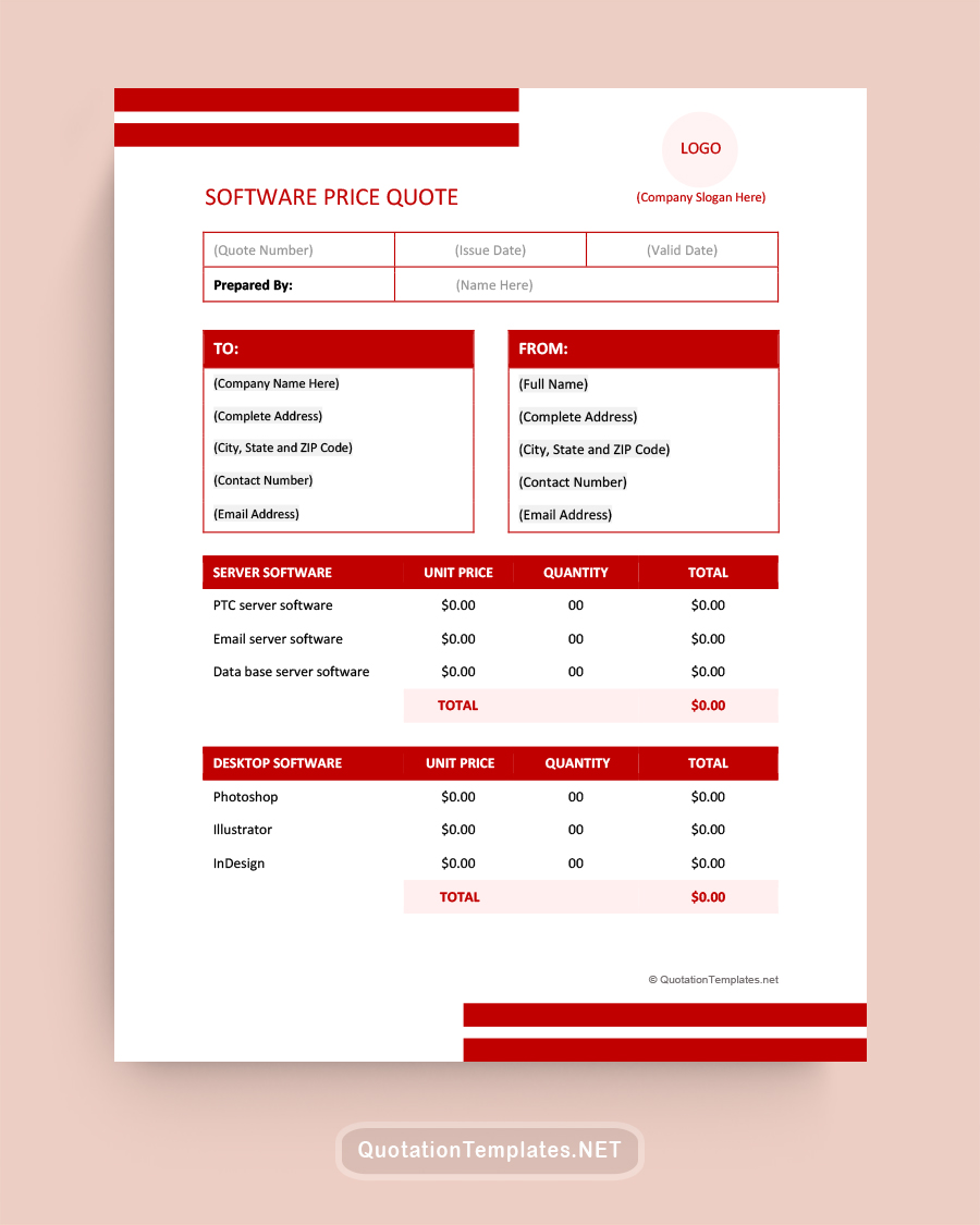 Software Price Quote Template - Maroon - Word