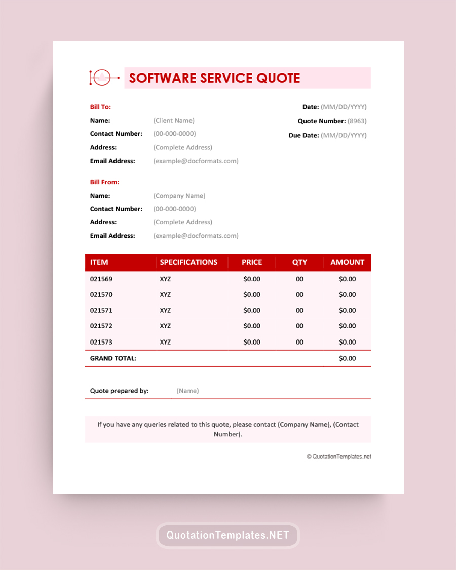 Software Service Quote Template - Maroon - Word