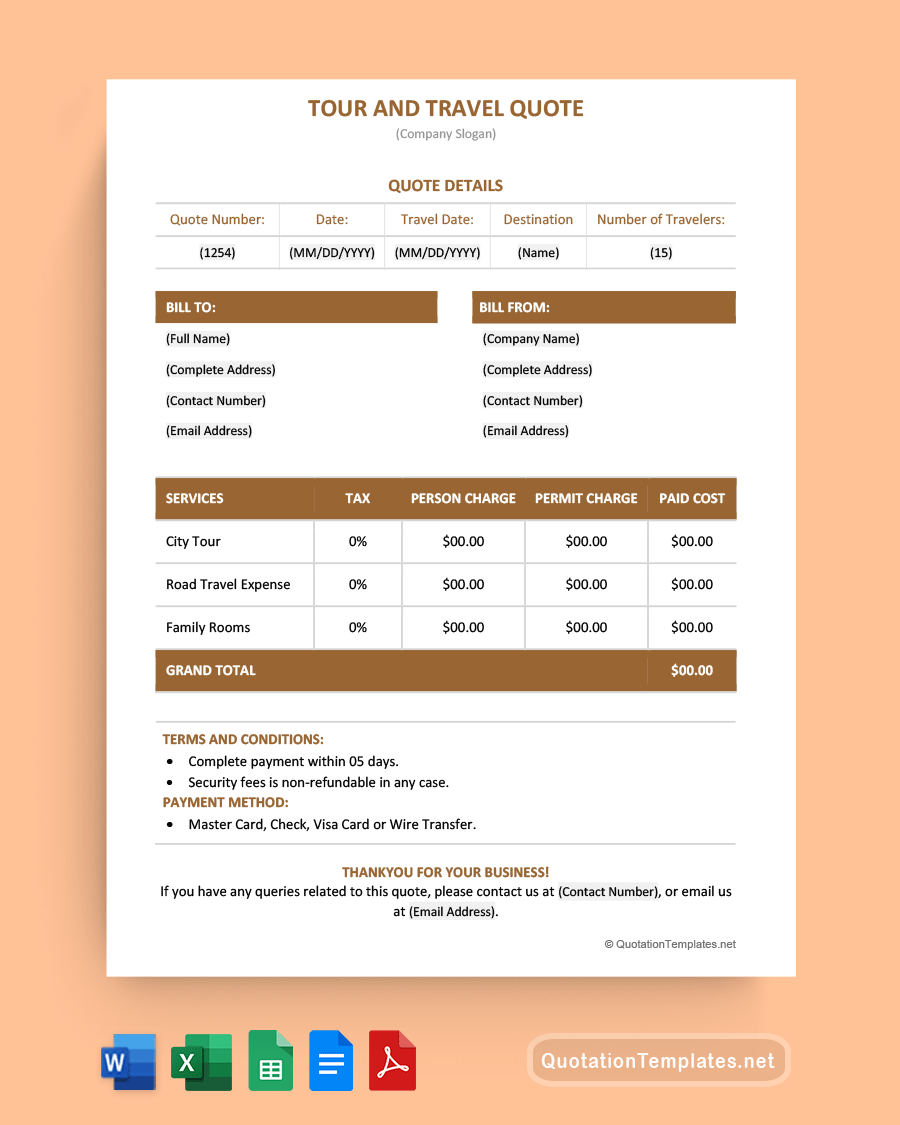 Tour And Travel Quote Template - Brown