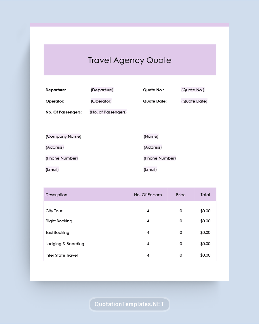 Travel Agency Quote Template - Purple