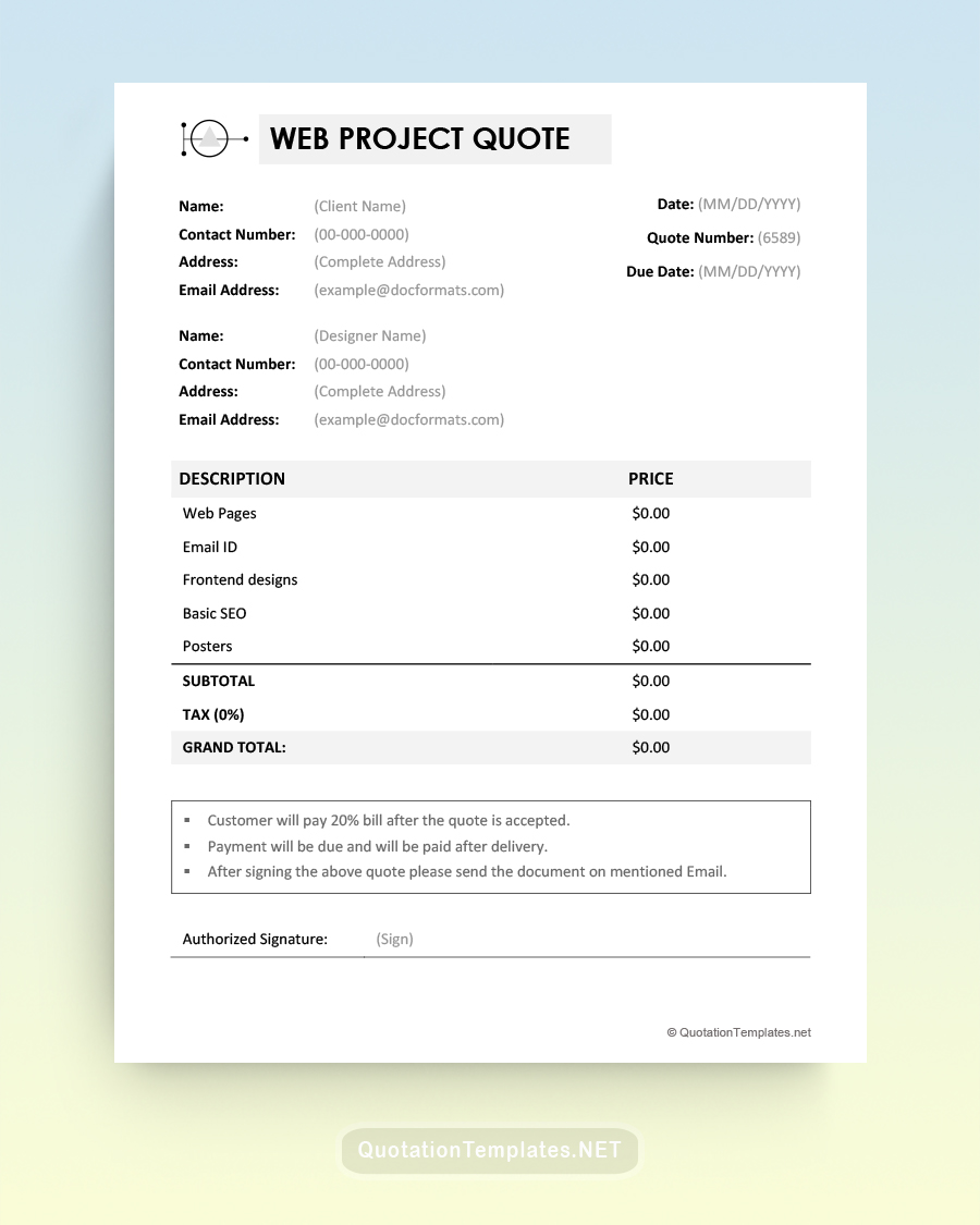 Web Project Quote Template - Black - Word
