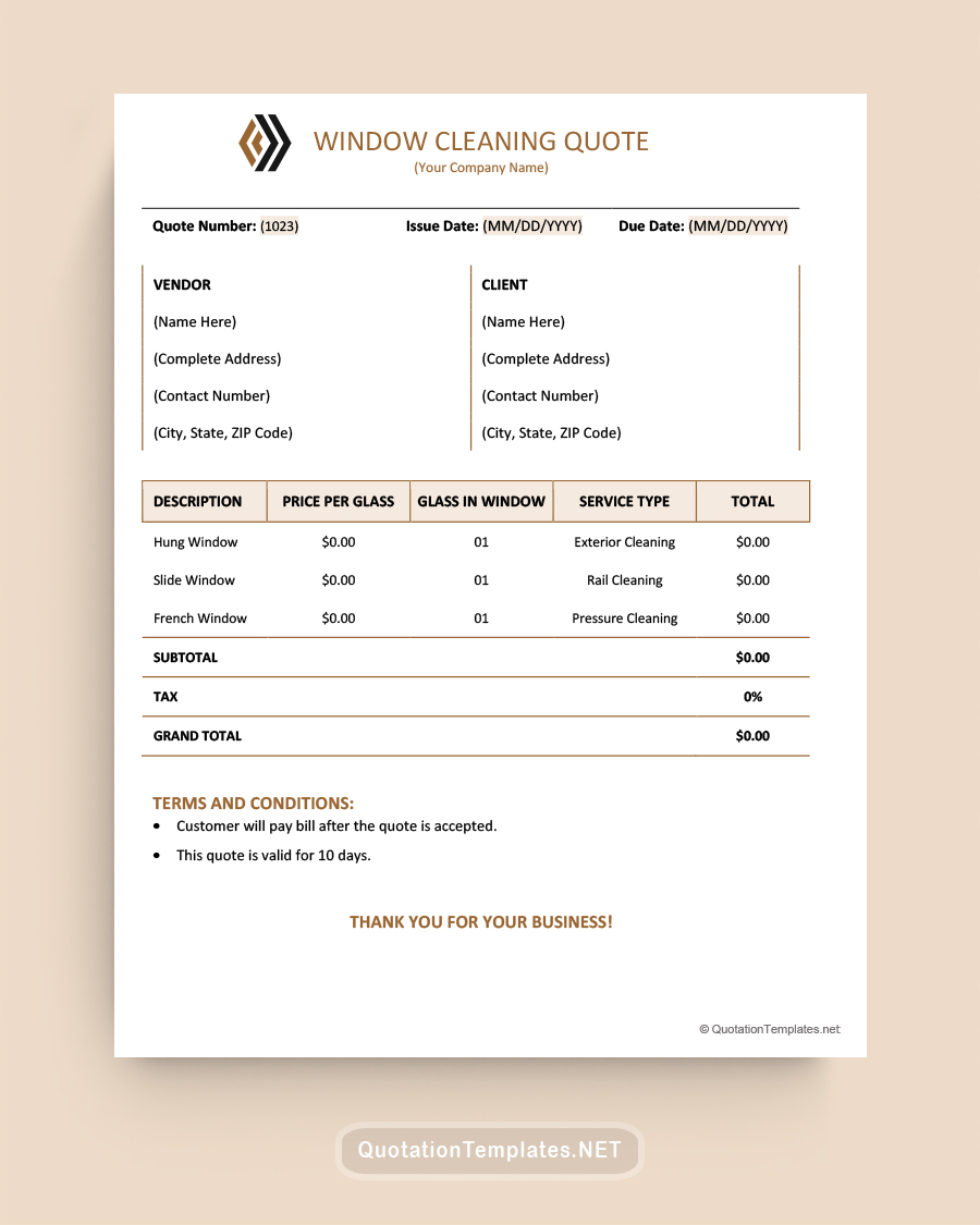 Window Cleaning Quote Template - Brown - Word