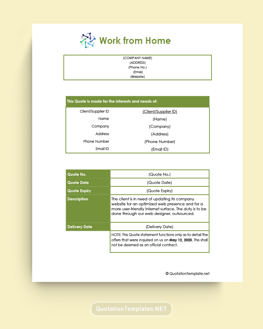 Work From Home Quote Tempate - Dark Green