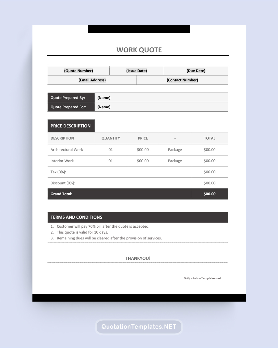 Work Quote Template - Black - Word
