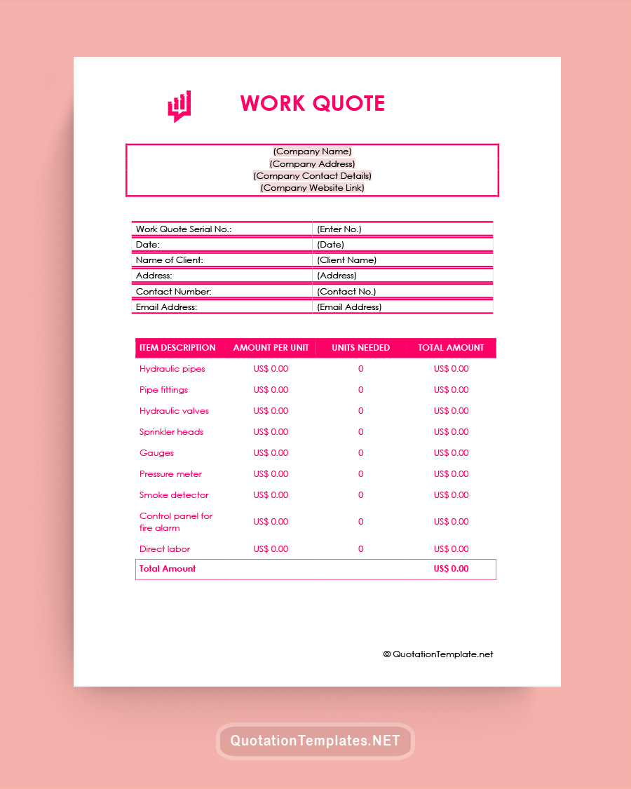 Work Quote Template - Pink