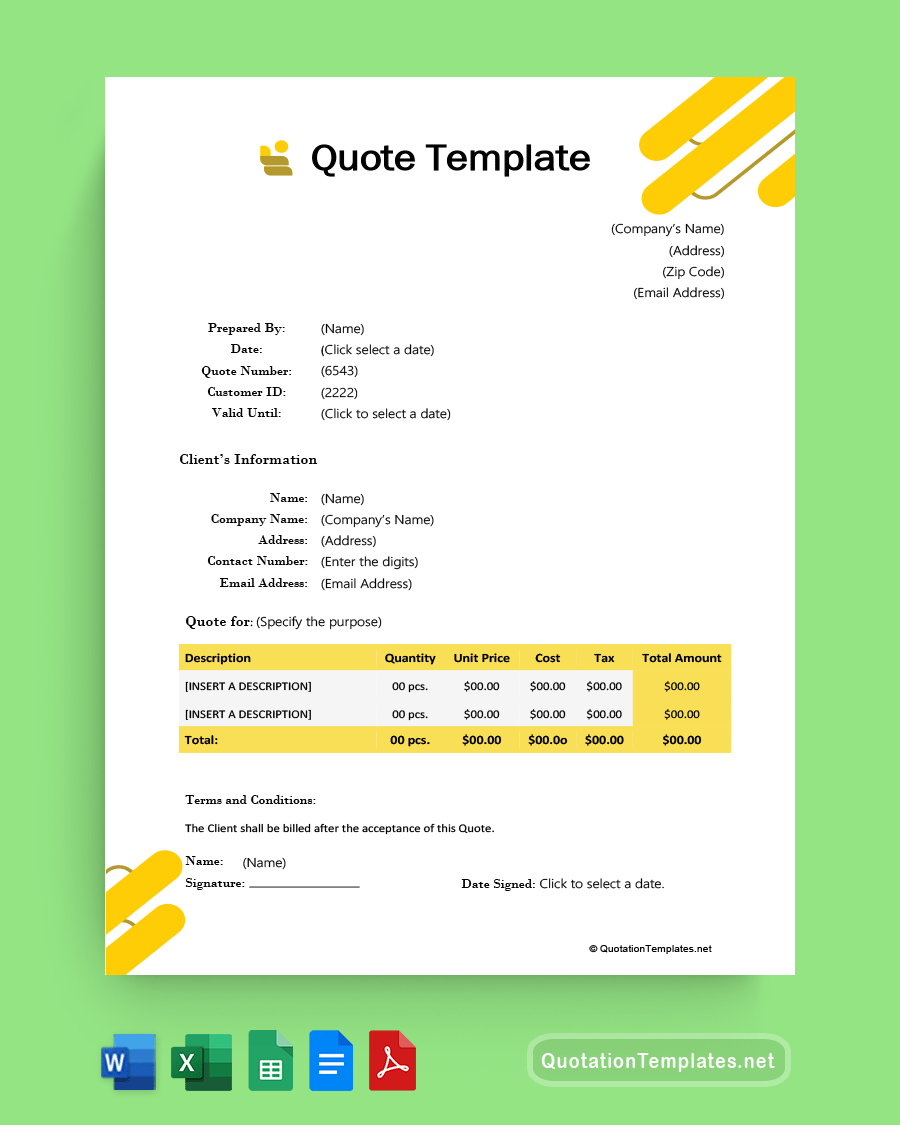 General Quote Template -Dark Yellow