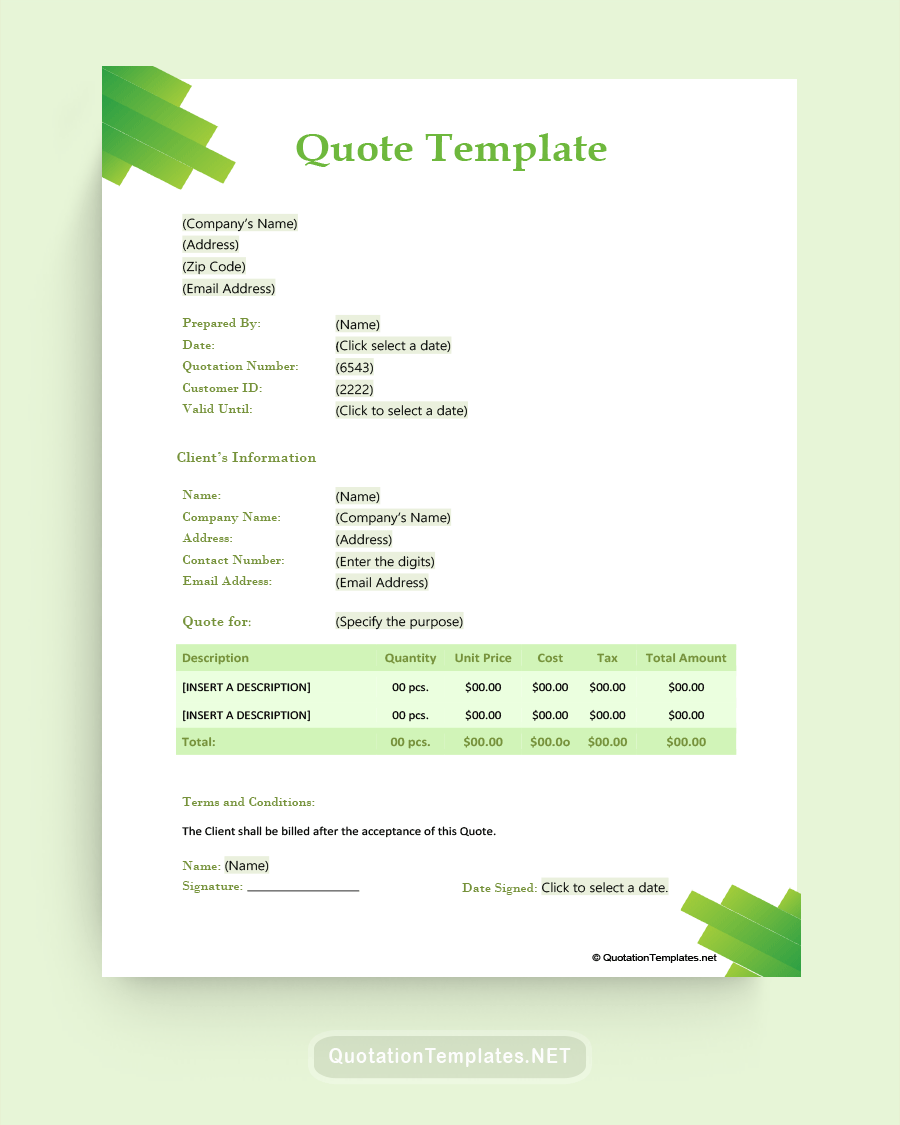 General Quote Template - Green
