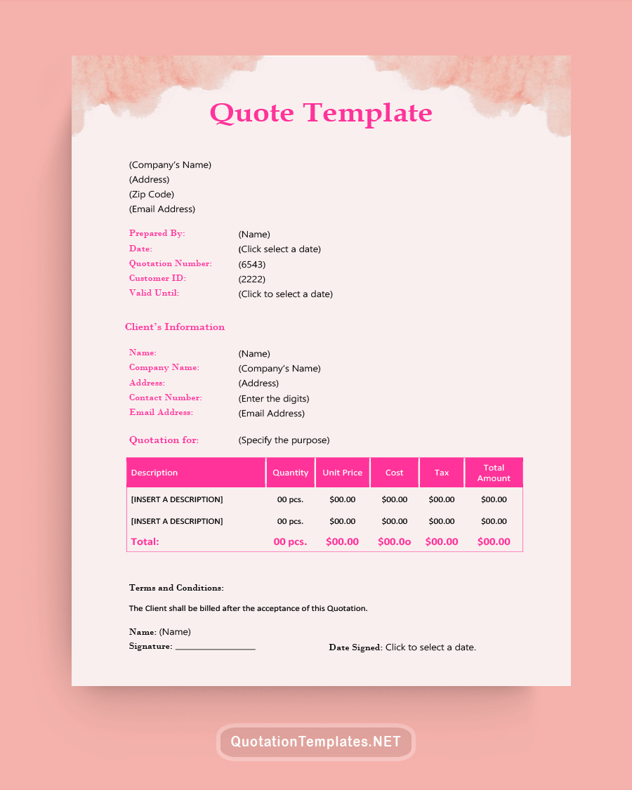General Quote Template -Light Pink