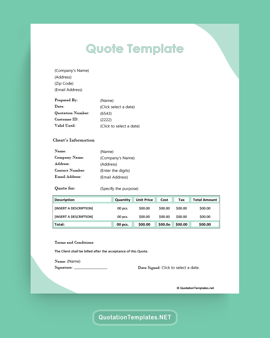 General Quote Template - Light Blue