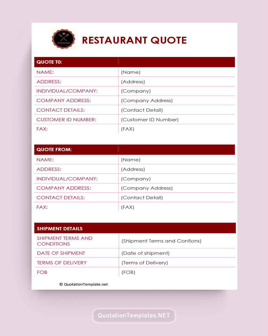 Restaurant Quote Template - Dark RED