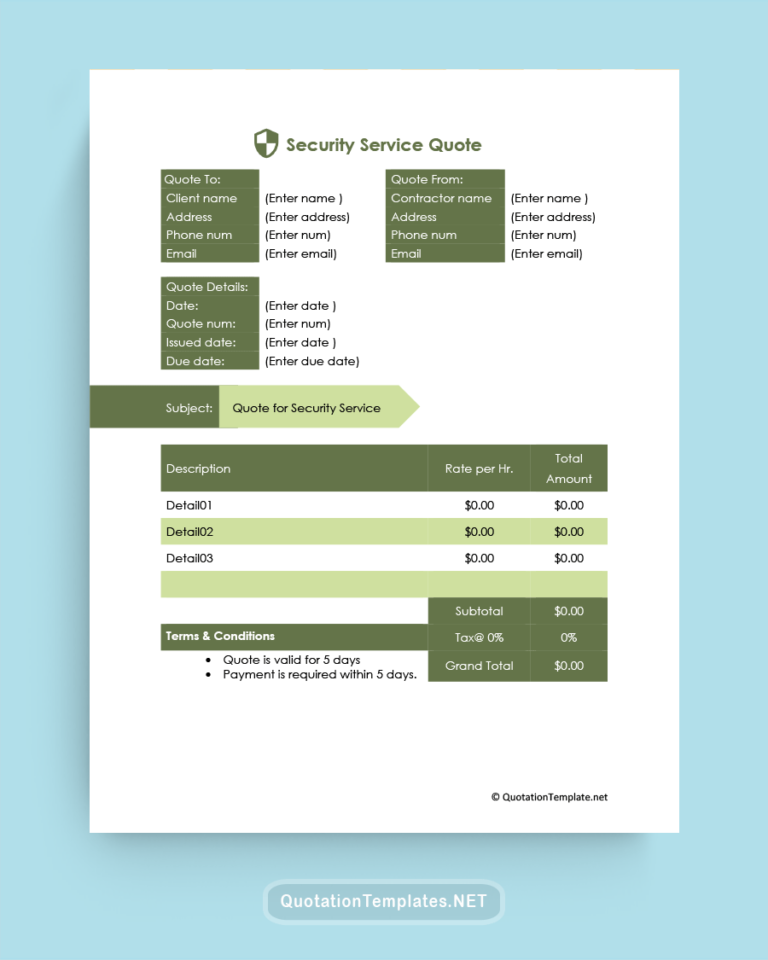Security Services Quotation Templates